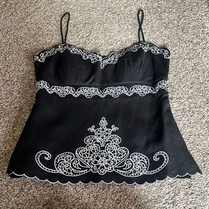Black embroidered top, spaghetti straps, petit sz 6